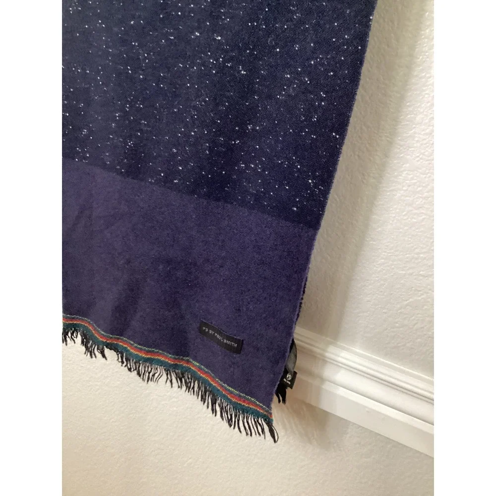 PS by Paul Smith Mens Navy Blue Speckled Wool Scarf Italy Fringe Multi Stripe
